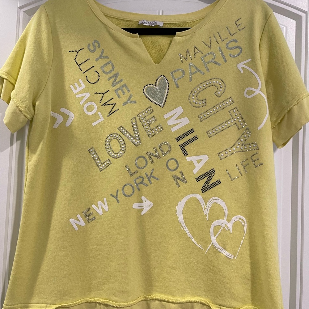 Yellow Graphic Tee with City Names
